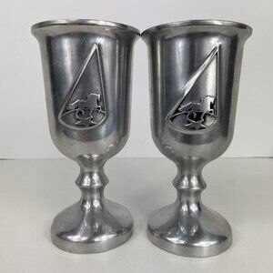 Set of 2 Vtg Pewtarex Pewter 7.25” Goblets Chalice Wine Water Horse Renaissance